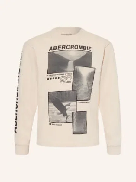 Abercrombie & Fitch Tričko S Dlouhým Rukávem krémová / šedá černá