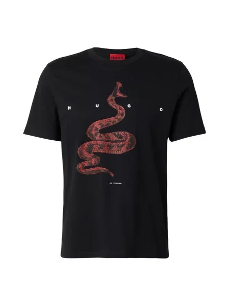 HUGO Tricou Discorb roșu deschis / negru alb