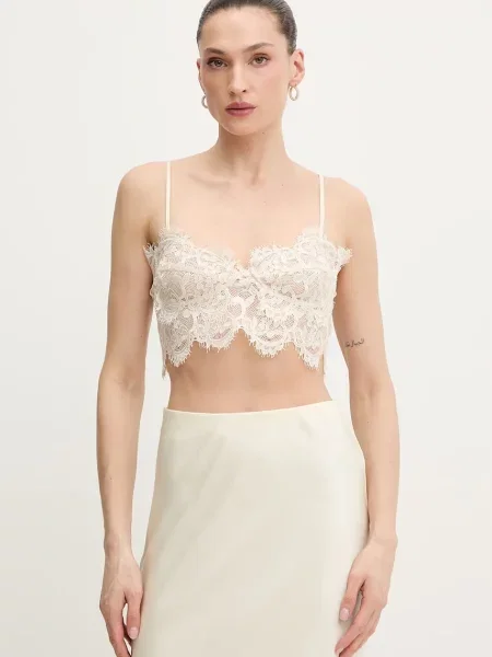 Bardot bluză de damă din dantelă bej