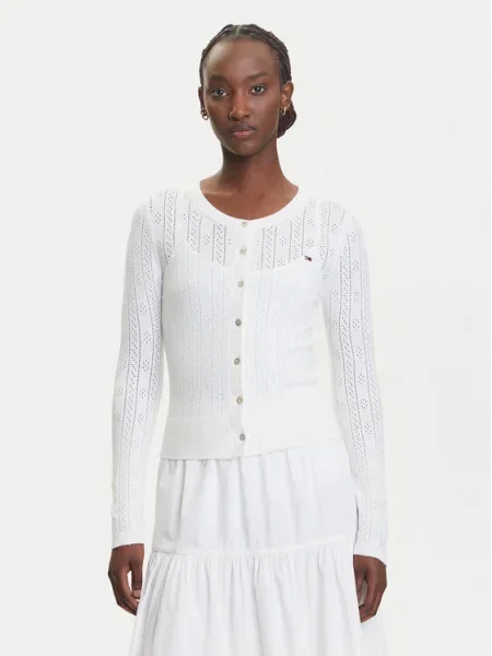 Tommy Jeans Cardigan Pointelle alb