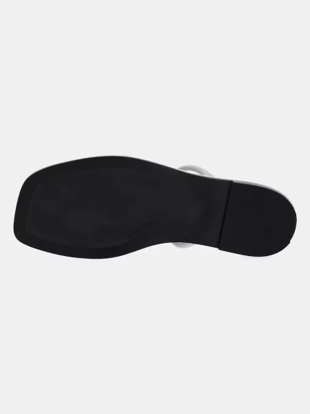 Calvin Klein bőr papucs FLAT SANDAL SQUARED LTH szürke