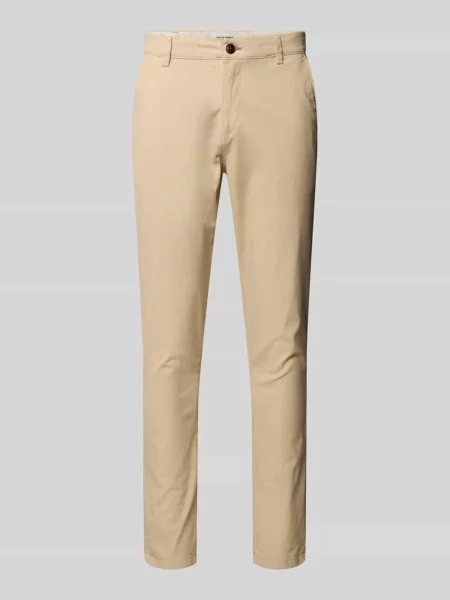 Spodnie o kroju slim fit ze szlufkami na pasek model ‘MARCO’ Jack & Jones beżowe