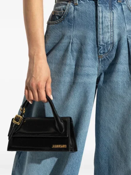Кожена кожена чанта Jacquemus черно