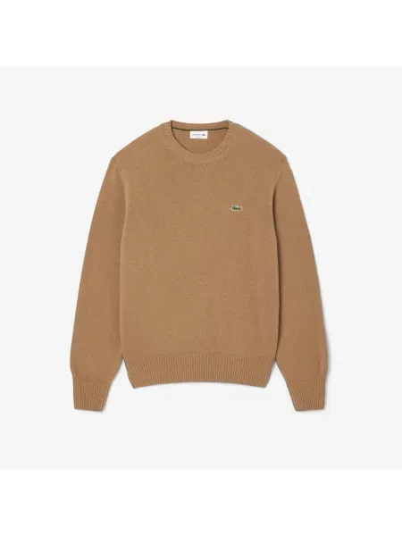 Lacoste Sweter Z Okrągłym Dekoltem Z Wełny Zgrzebnej biały