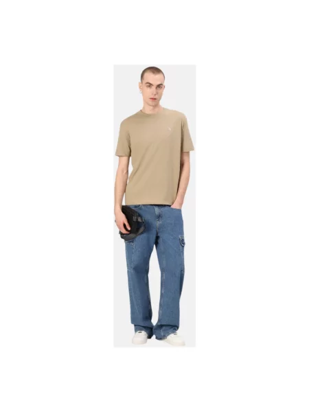 T-shirt z prążkowanym okrągłym dekoltem Calvin Klein Jeans brązowa