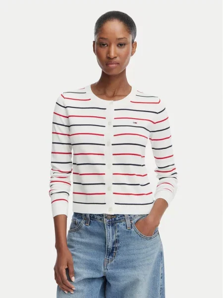 Tommy Jeans Kardigan ESSENTIAL námořnická modř / červená bílá