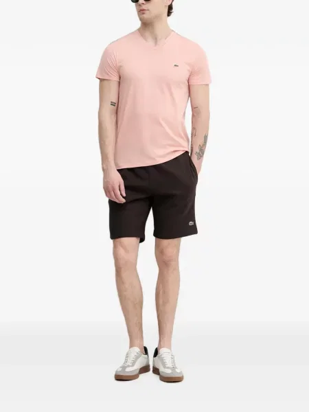 Tricou Lacoste cu decolteu în V cu autograf roz