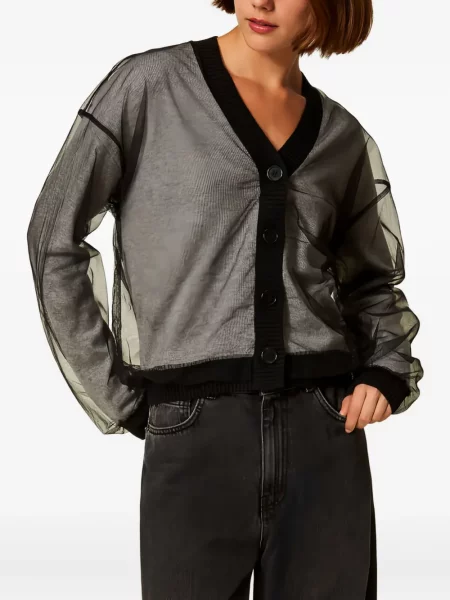 Cardigan Twinset din tul gri