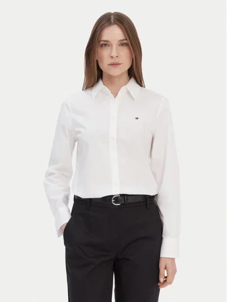Bluzka koszulowa o kroju regular fit z wyhaftowanym logo Tommy Hilfiger biała