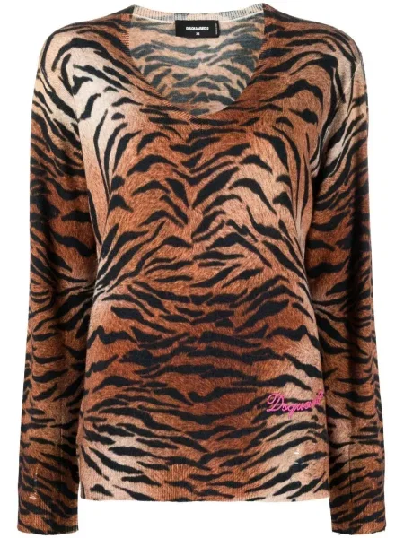 Pulover Dsquared2 tricotate cu imagine cu model leopard maro