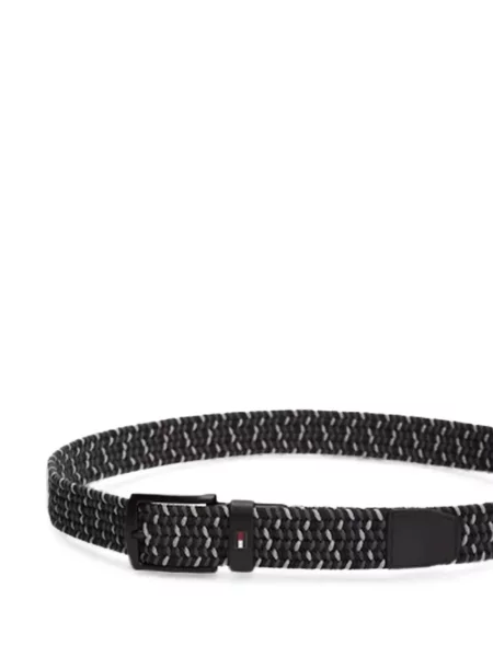 Cu centură curea Tommy Hilfiger din piele țesută negru