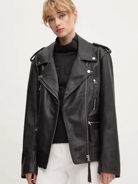 Remain geaca ramones de piele Biker Leather Jacket femei de tranzitie negru