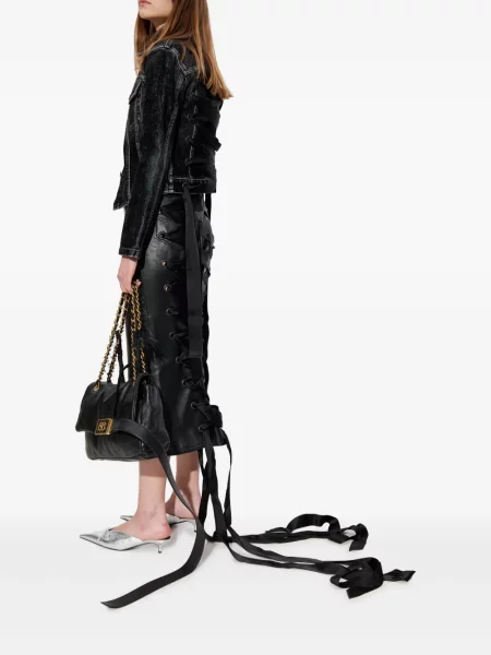 Fustă din piele Balenciaga negru