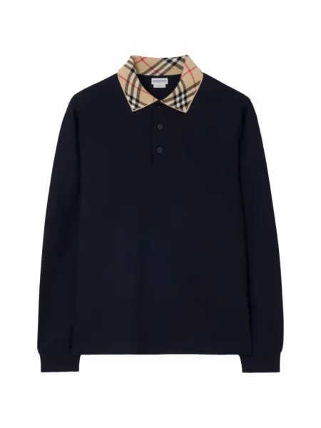 Gulerat lung tricou polo Burberry în carouri albastru