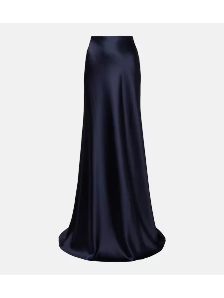 Fusta maxi Ralph Lauren Collection din satin albastru