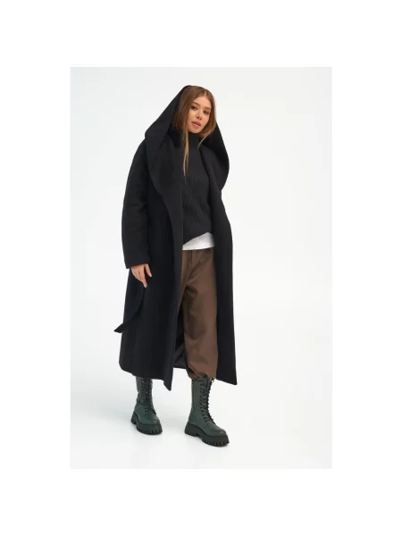 Пальто Estro с капюшоном черное