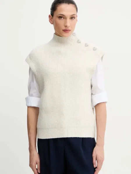 Morgan kamizelka z domieszką wełny beżowy z półgolfem MSARA biała