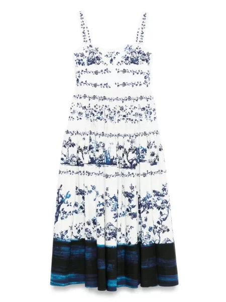 Rochie midi Erdem cu model floral cu imagine până la genunchi alb