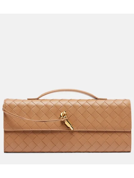 Usnjena pisemska torbica Bottega Veneta bež