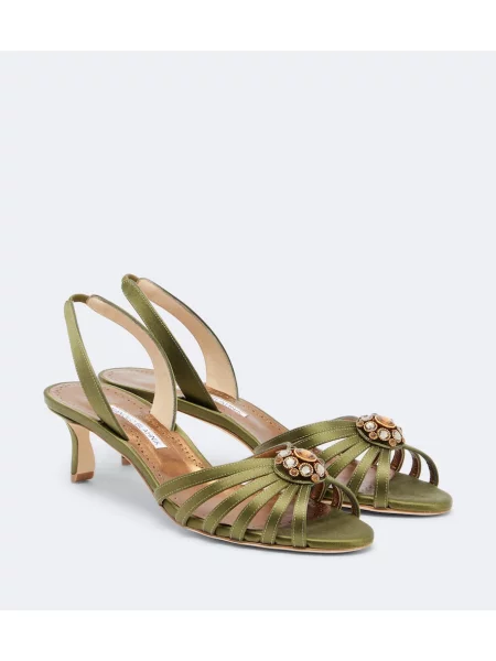 Sandale Manolo Blahnik din satin slingback verde