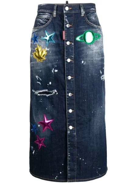 Fustă din denim Dsquared2 zdrențuiți albastru