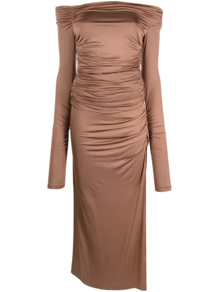 Maksi sukienka maxi Helmut Lang drapowana garniturowa brązowa