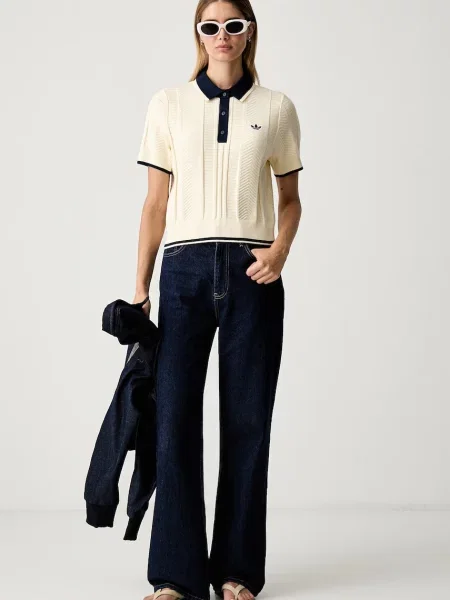 Adidas Originals polo majica za žene s viskozom Cable Knit Cali plava