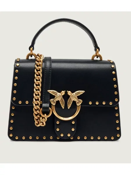 Pinko De piele cufăr top Handle Mini Light Studs negru
