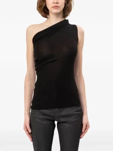Top Rick Owens asimetric drapat negru