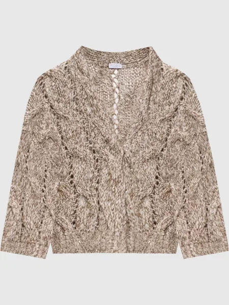 Кардиган з вовною і кашеміром Brunello Cucinelli бежевий