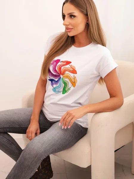 Bluzka Kesi z nadrukiem z krótkim rękawem biała