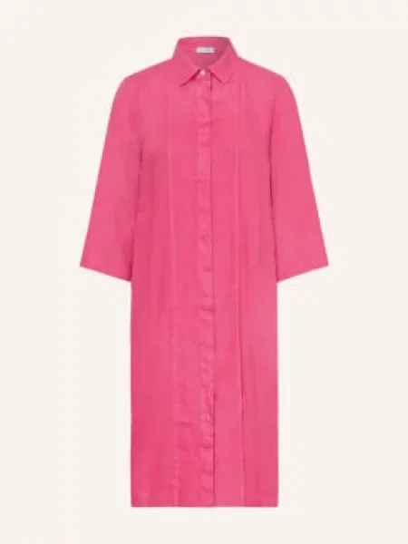 Sukienka Koszulowa Z Lnu Z Rękawami pink różowa