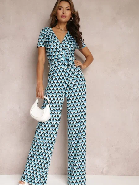 Salopeta tip plic cu mânecă scurtă și pantaloni lungi Avrey albastră