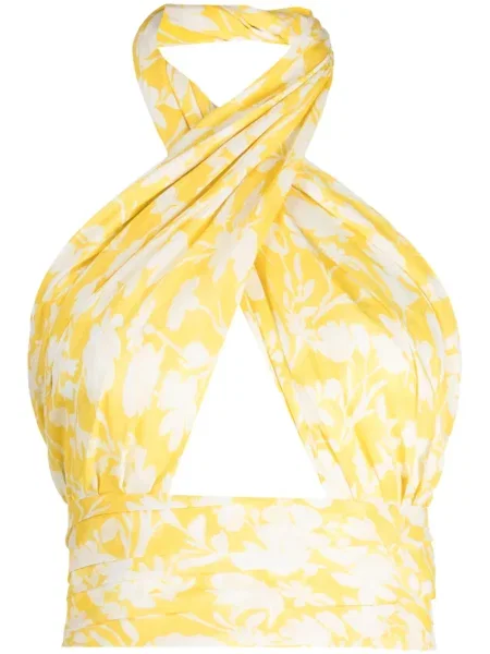 Cropp top Bambah cu model floral cu imagine galben