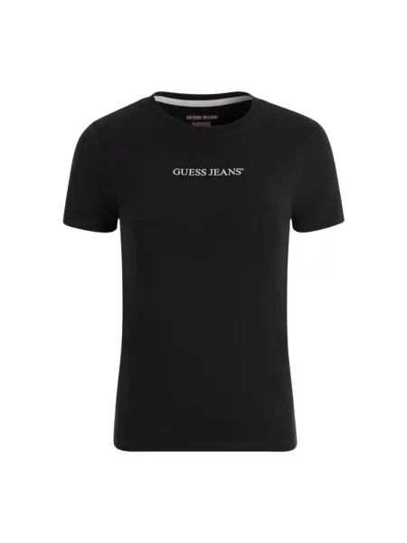 T-shirt o kroju slim fit z nadrukiem z logo Guess Jeans czarna