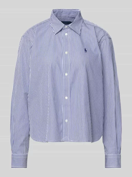 Bluzka koszulowa o krótkim pudełkowym kroju z wyhaftowanym logo Polo Ralph Lauren niebieska