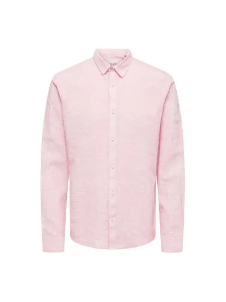 Koszula casualowa o kroju slim fit z mieszanki bawełny i lnu model CAIDENLS SOLID' Only & Sons różowa