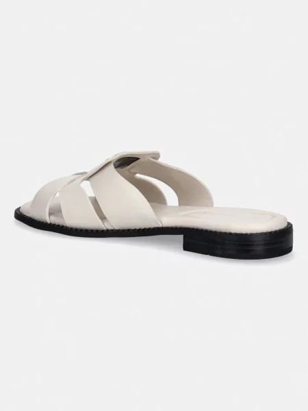 Tommy Hilfiger klapki skórzane COIN LEATHER SANDAL beżowe