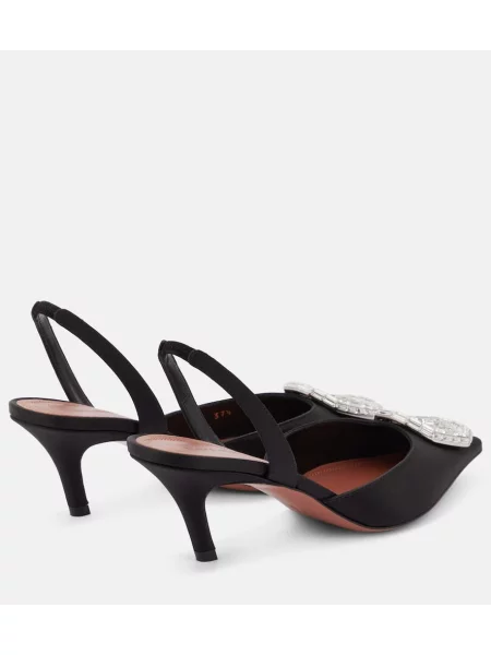 Pantofi cu toc Amina Muaddi din satin slingback negru