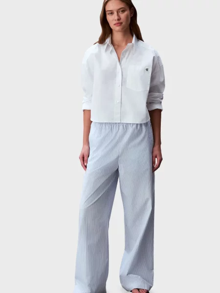 Брюки Calvin Klein Jeans в полоску из поплина голубые