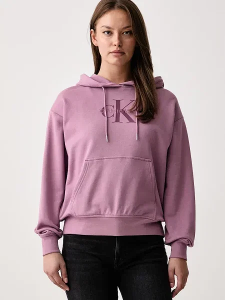 Calvin Klein Jeans bluza z kapturem z bawełną różowa