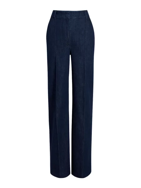 Pantaloni Another Tomorrow cu talie înaltă albastru