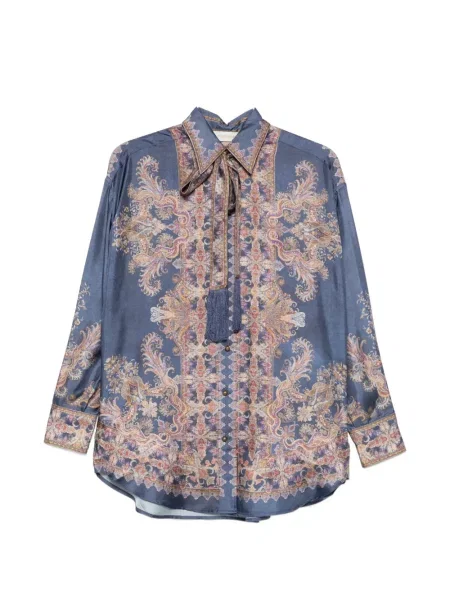 Cămașă Zimmermann cu funde cu model paisley albastru