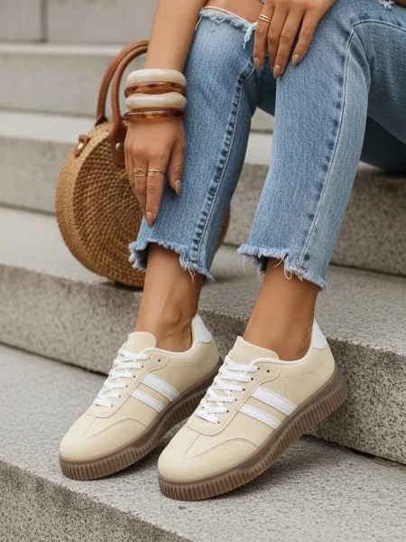 Teniși Dstreet cu toc jos bej