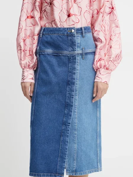 Stine Goya fusta jeans midi drept albastru