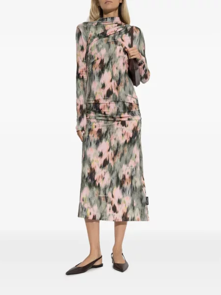 Rochie midi Off-white cu imagine cu imprimeu abstract alb