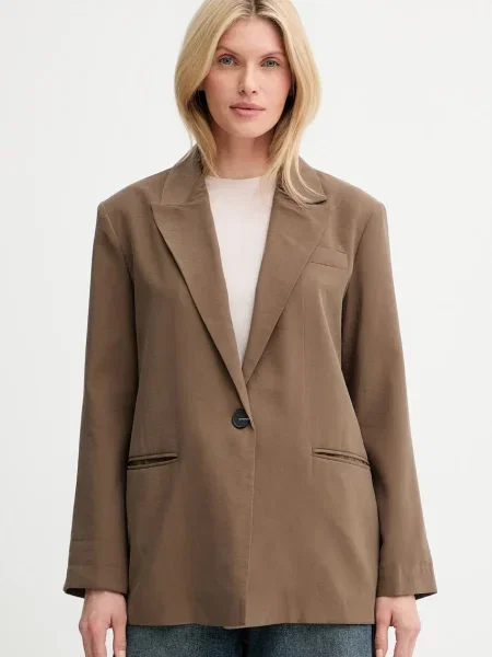 Answear Lab marynarka oversize gładka brązowy