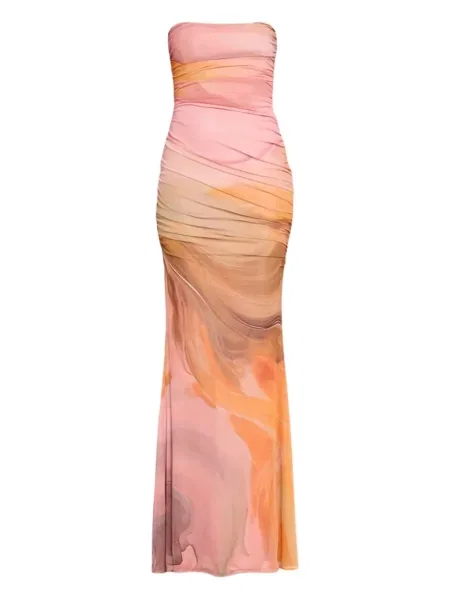 Maksi sukienka maxi Retrofete bez ramiączek garniturowa różowa