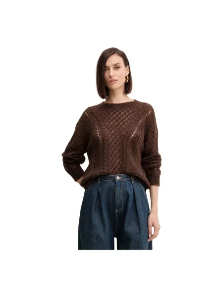 Sweter Twinset wełniany brązowy