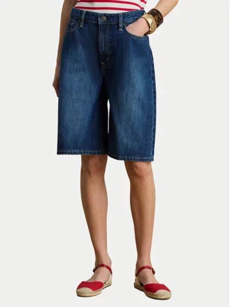Bermudy o kroju loose fit z denimu Lauren Ralph Lauren niebieskie